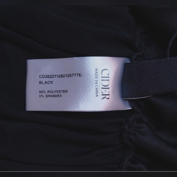 Cider Black Mesh Top Size Large Sheer Back Long Sheer Sleeves With Ruching - Picture 7 of 10